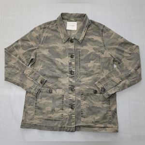 Lucky Brand Shirt Womens Small Green Long Sleeve Button Up Camouflage Shacket